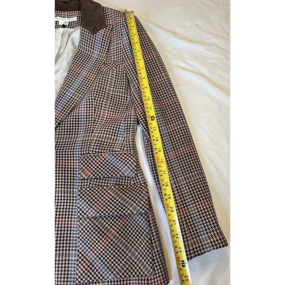 Veronica Beard Women's Destry Suede Trimmed Houndstooth Tweed Blazer Brown 6 - Picture 8 of 10